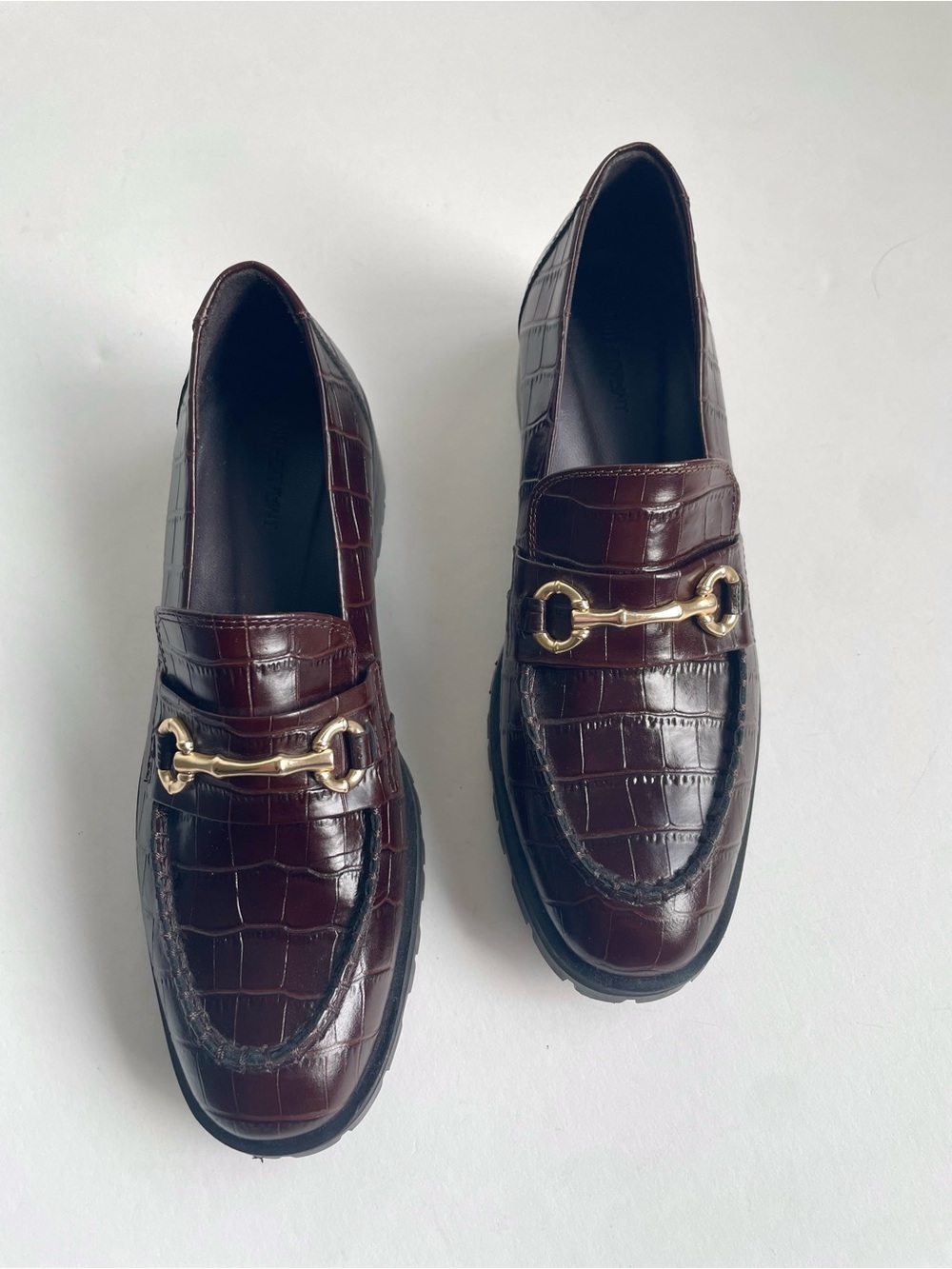 J. McLaughlin Monika Croc Embossed Horsebit Loafers, Mahogany, Size 8